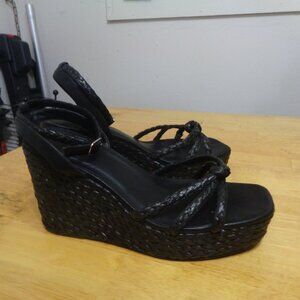Torrid NWT Strappy Raffia Platform Wedge Size 13 WW Black Ankle Strap Cushioned